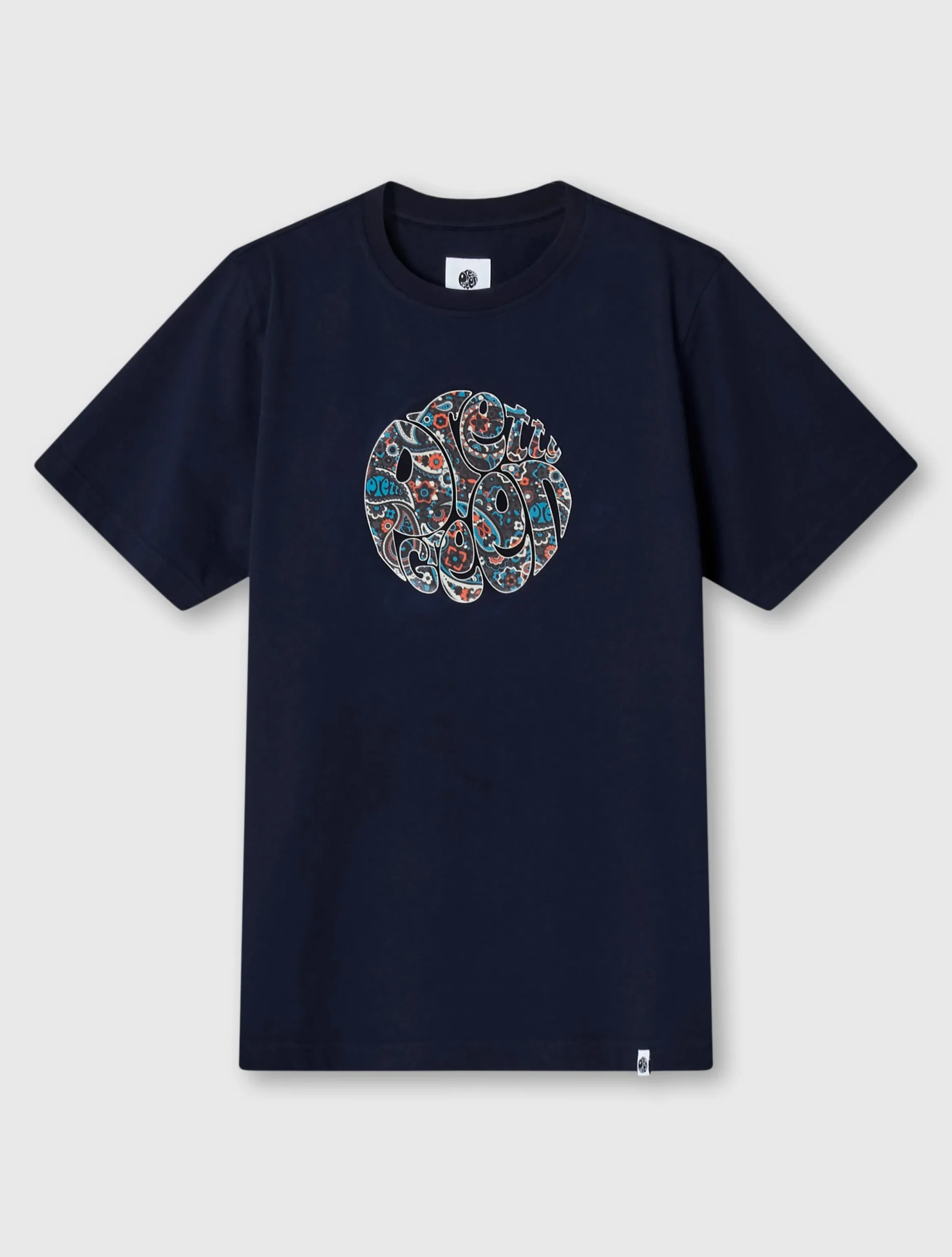 Pretty Green Wonderwall Paisley Logo T-shirt Navy Cheap