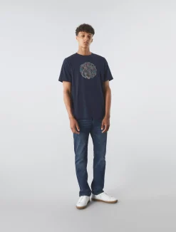 Pretty Green Wonderwall Paisley Logo T-shirt Navy Cheap