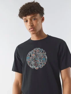 Pretty Green Wonderwall Paisley Logo T-shirt Black Store