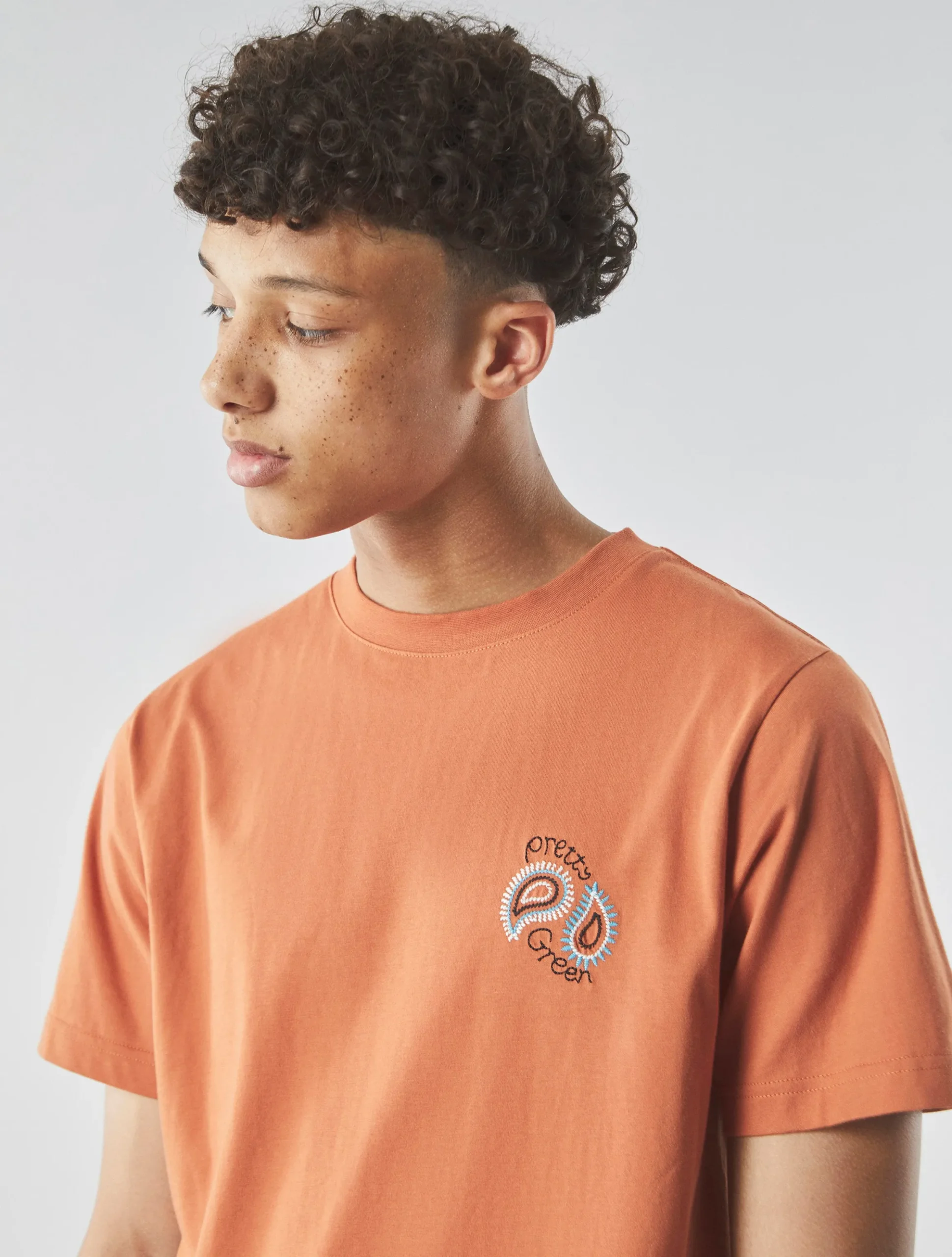 Pretty Green Wonderwall Paisley Motif T-shirt Orange Cheap