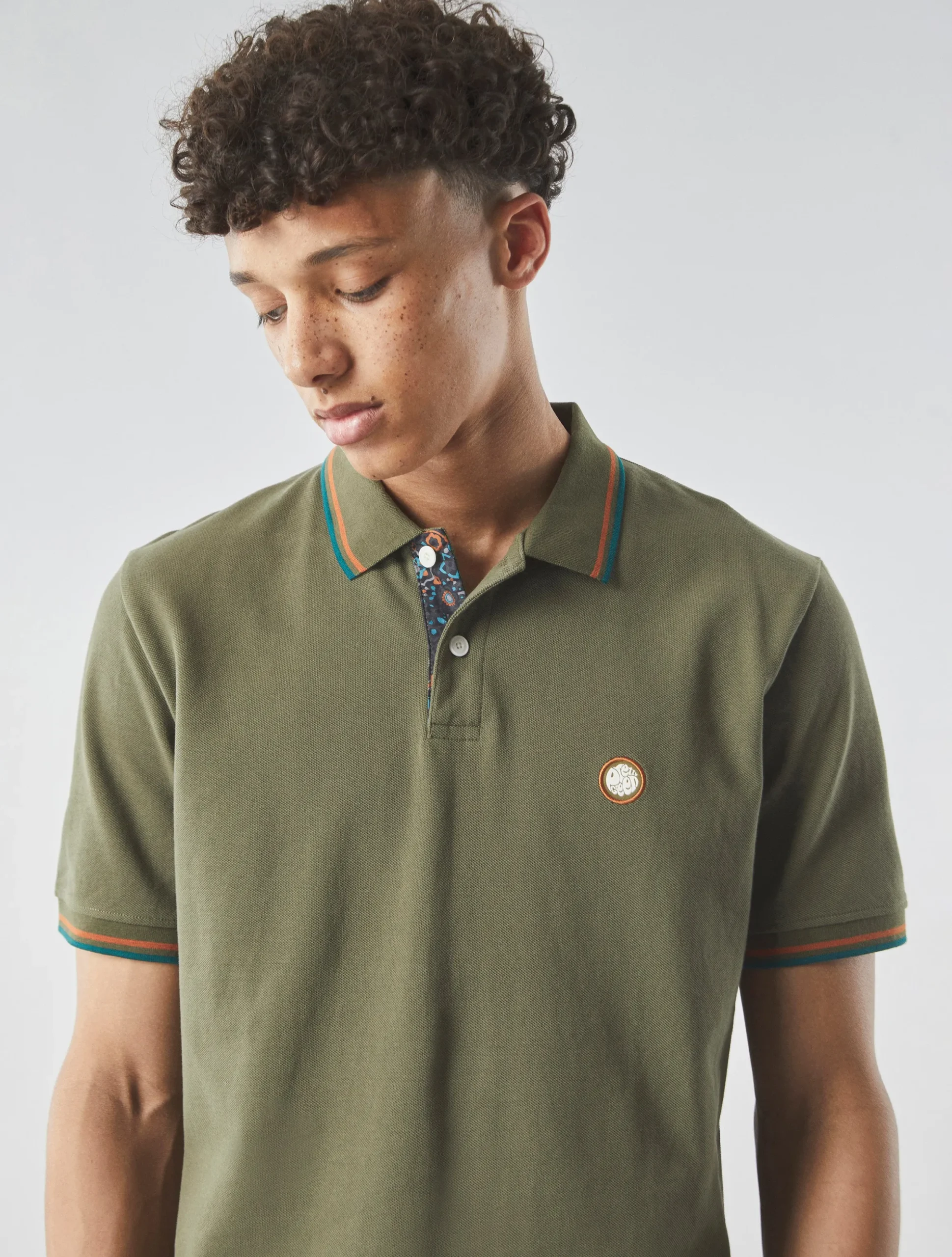 Pretty Green Wonderwall Paisley Placket Polo Khaki Best Sale