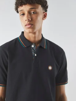 Pretty Green Wonderwall Paisley Placket Polo Black Store