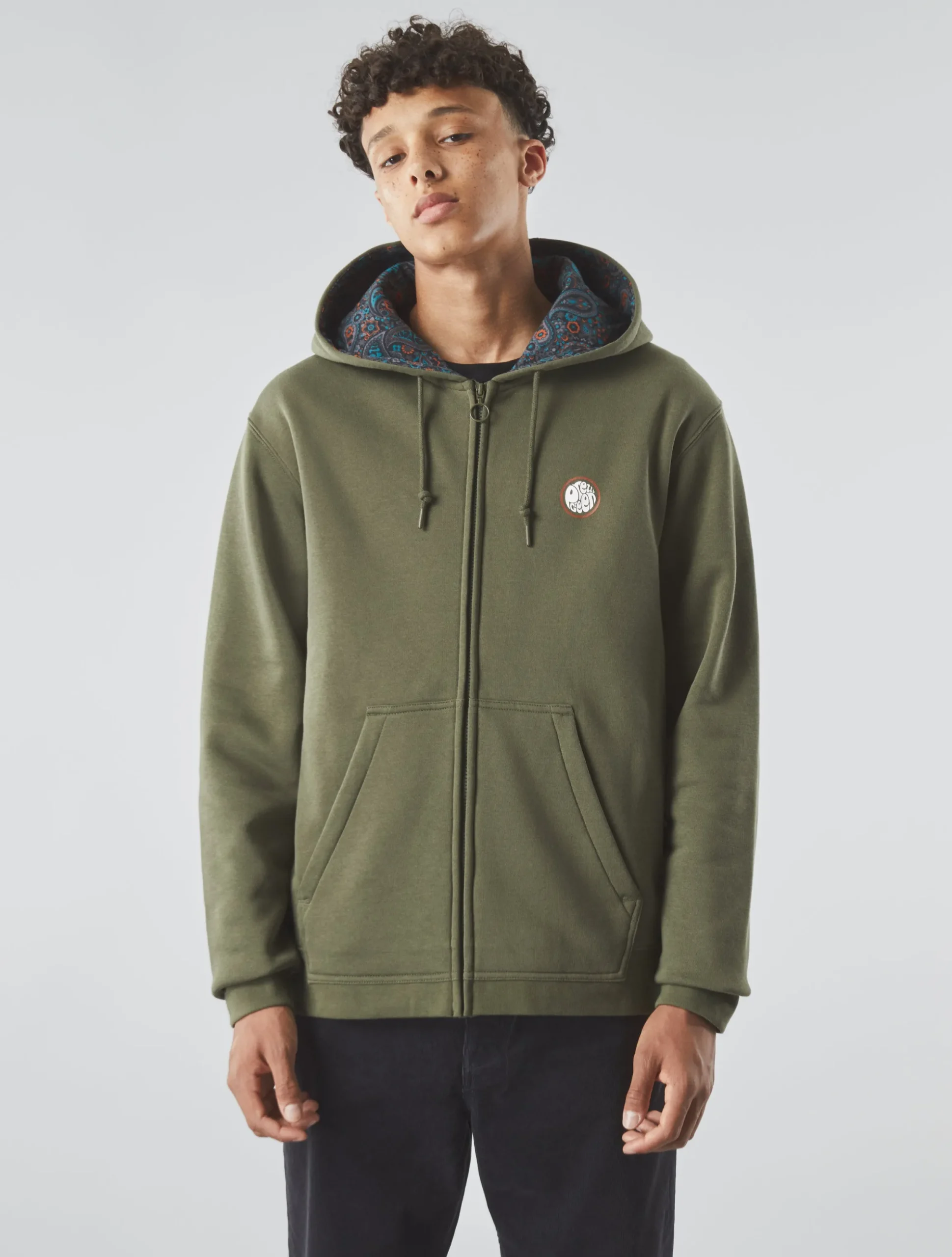 Pretty Green Wonderwall Zip Up Hoody Khaki Hot