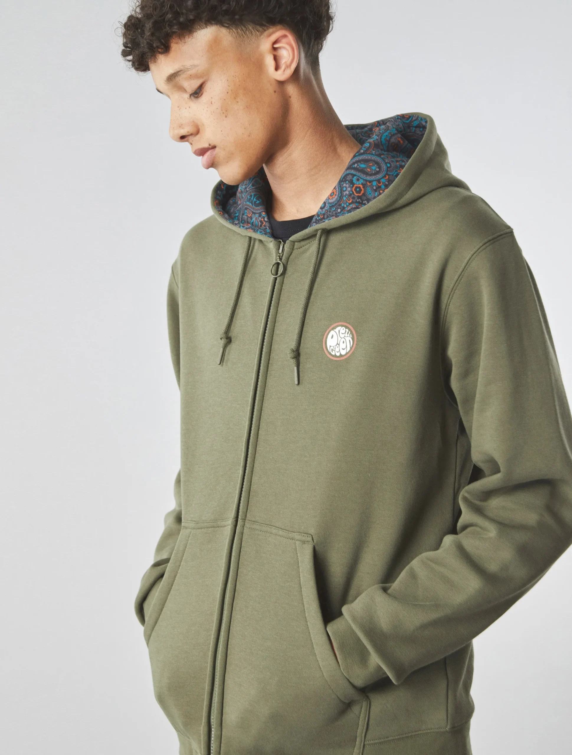 Pretty Green Wonderwall Zip Up Hoody Khaki Hot